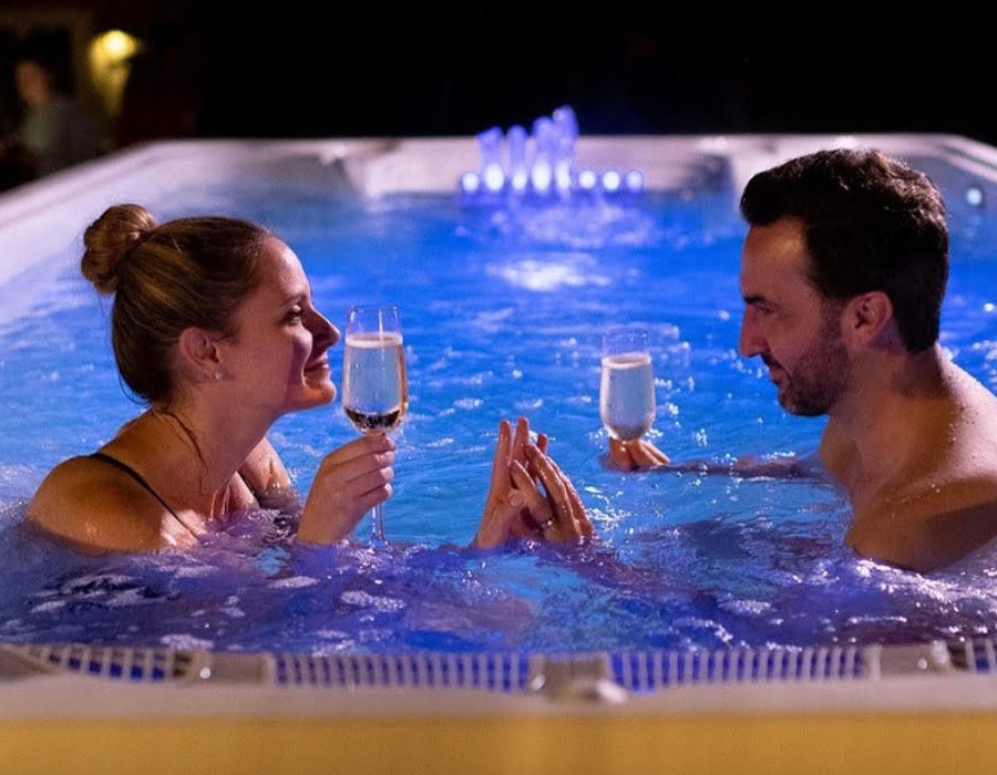 romantic couple hot tub