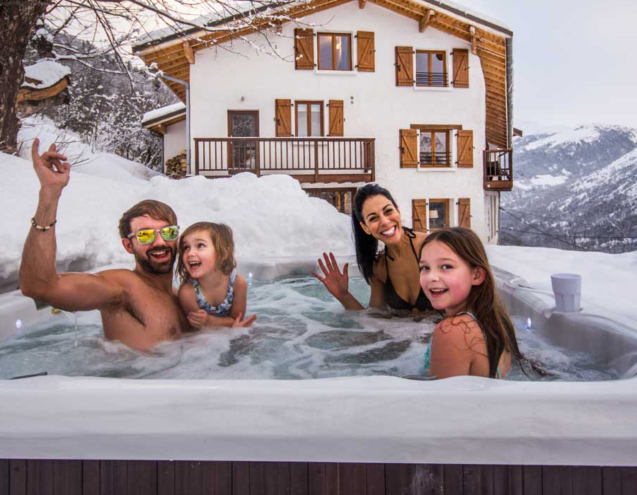 winter family hot tub
